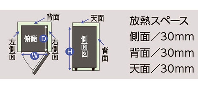 ワインセラーファンヴィーノブリリアント放熱スペース図